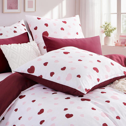 Bettwäsche-Set 155x220 Herzen Rosa Rot mit Kissenbezug