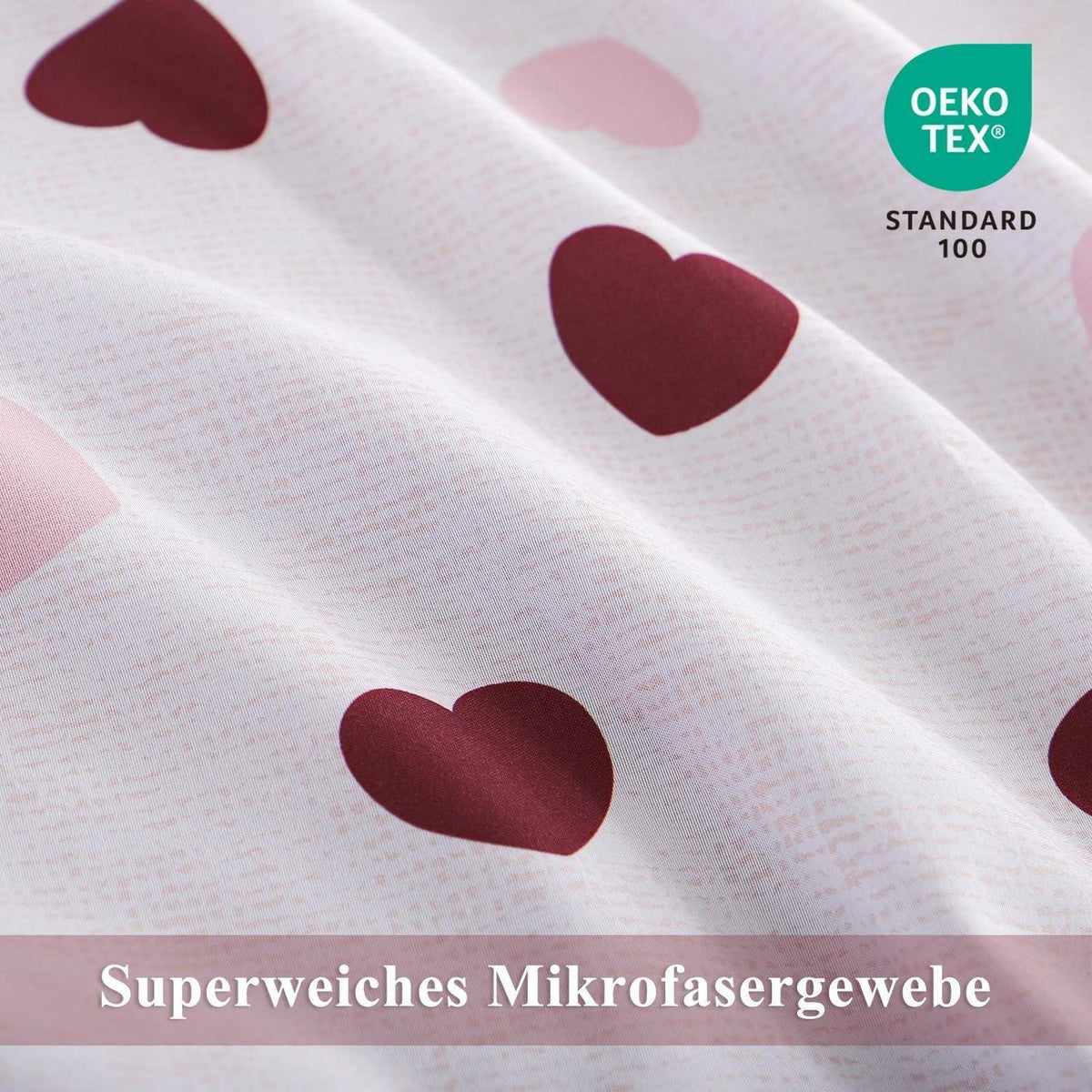 Bettwäsche-Set 155x220 Herzen Rosa Rot mit Kissenbezug