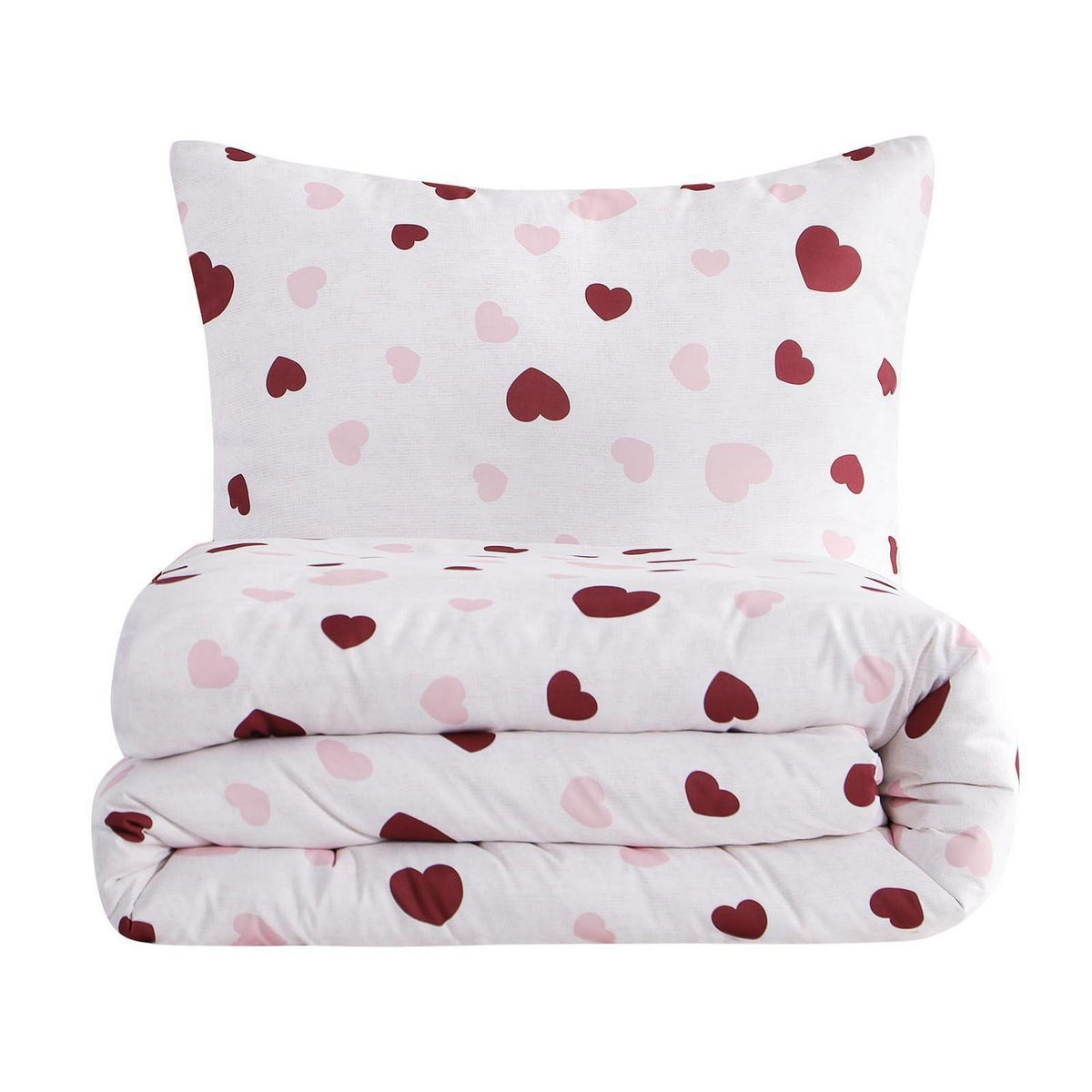 Bettwäsche-Set 155x220 Herzen Rosa Rot mit Kissenbezug