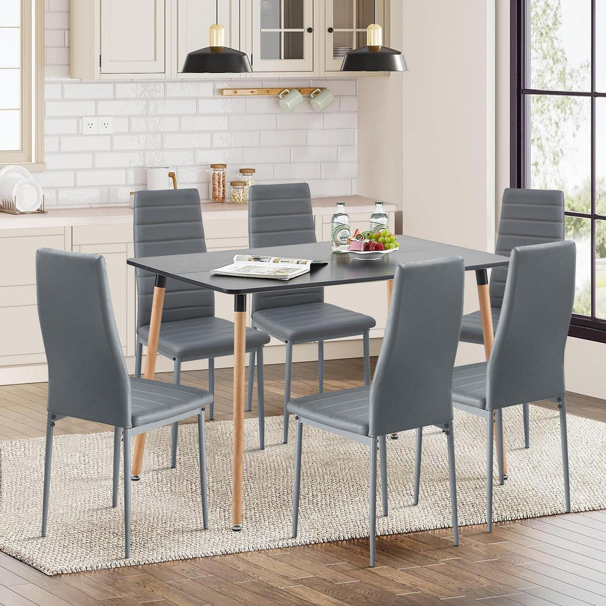 Esszimmergruppe Schwarz & Grau: Esstisch 110cm + 6 Stühle
