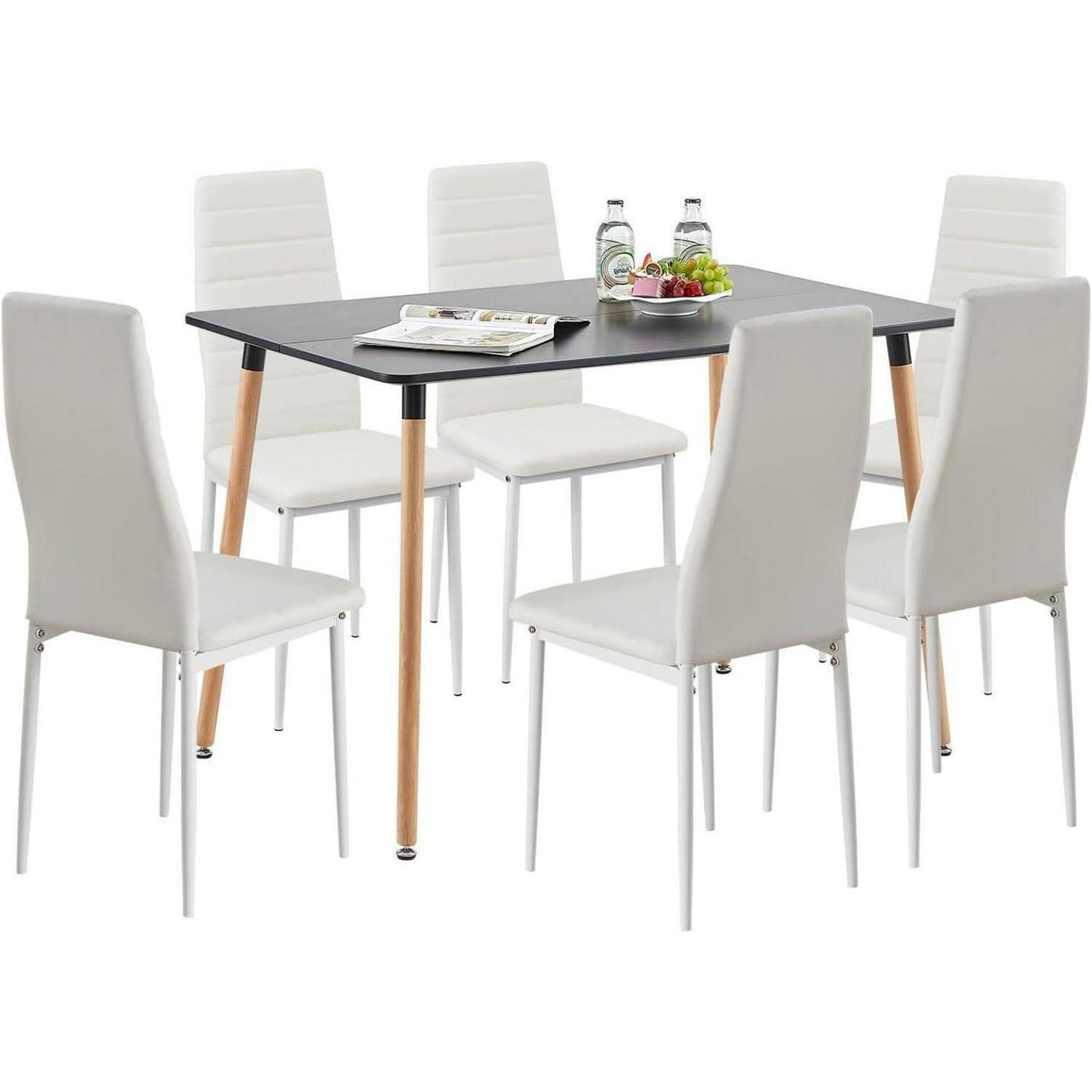 Essgruppen Set: Esstisch 110cm & 6 Esszimmerstühle Schwarz/Weiß
