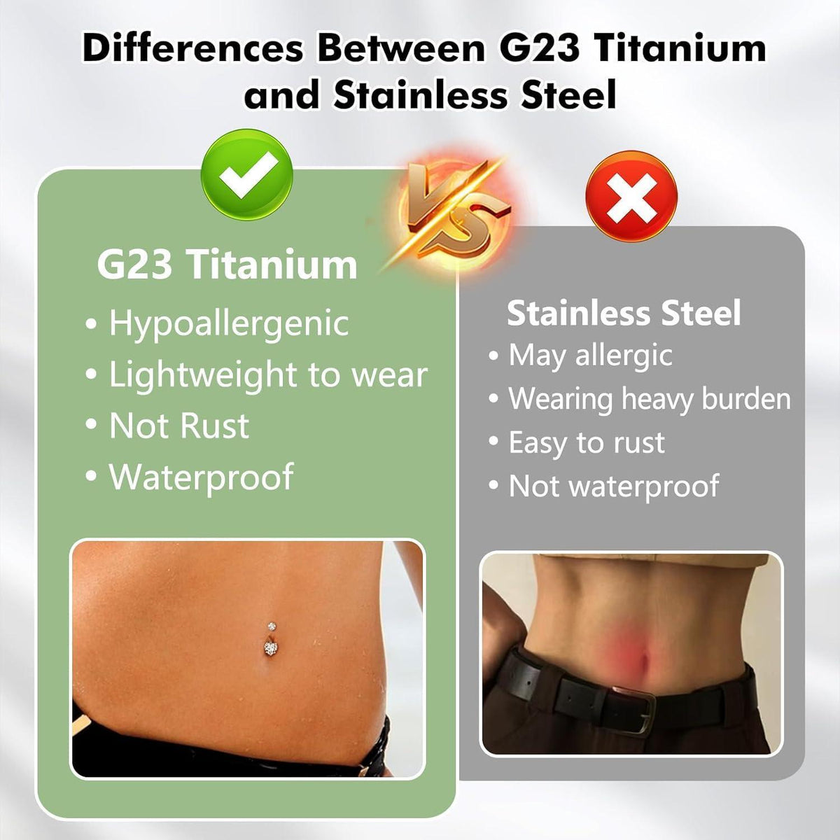 G23 Titan Bauchnabelpiercing mit Herz-Anhänger Gold Silber