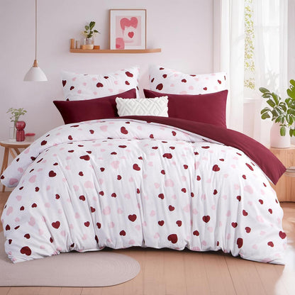 Bettwäsche-Set 200x220 Herzen Rot Rosa - 3-teilig Mikrofaser