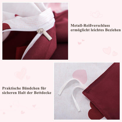 Bettwäsche-Set 200x220 Herzen Rot Rosa - 3-teilig Mikrofaser