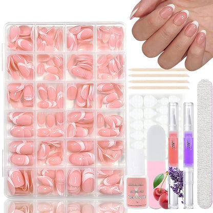 360 French Press on Nails Mandel Kurz – DIY Nagelset mit Ölstift