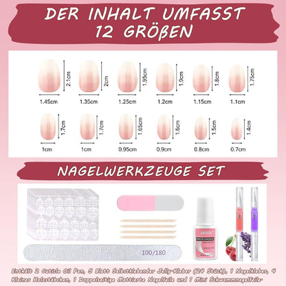 360 French Press on Nails Mandel Kurz – DIY Nagelset mit Ölstift