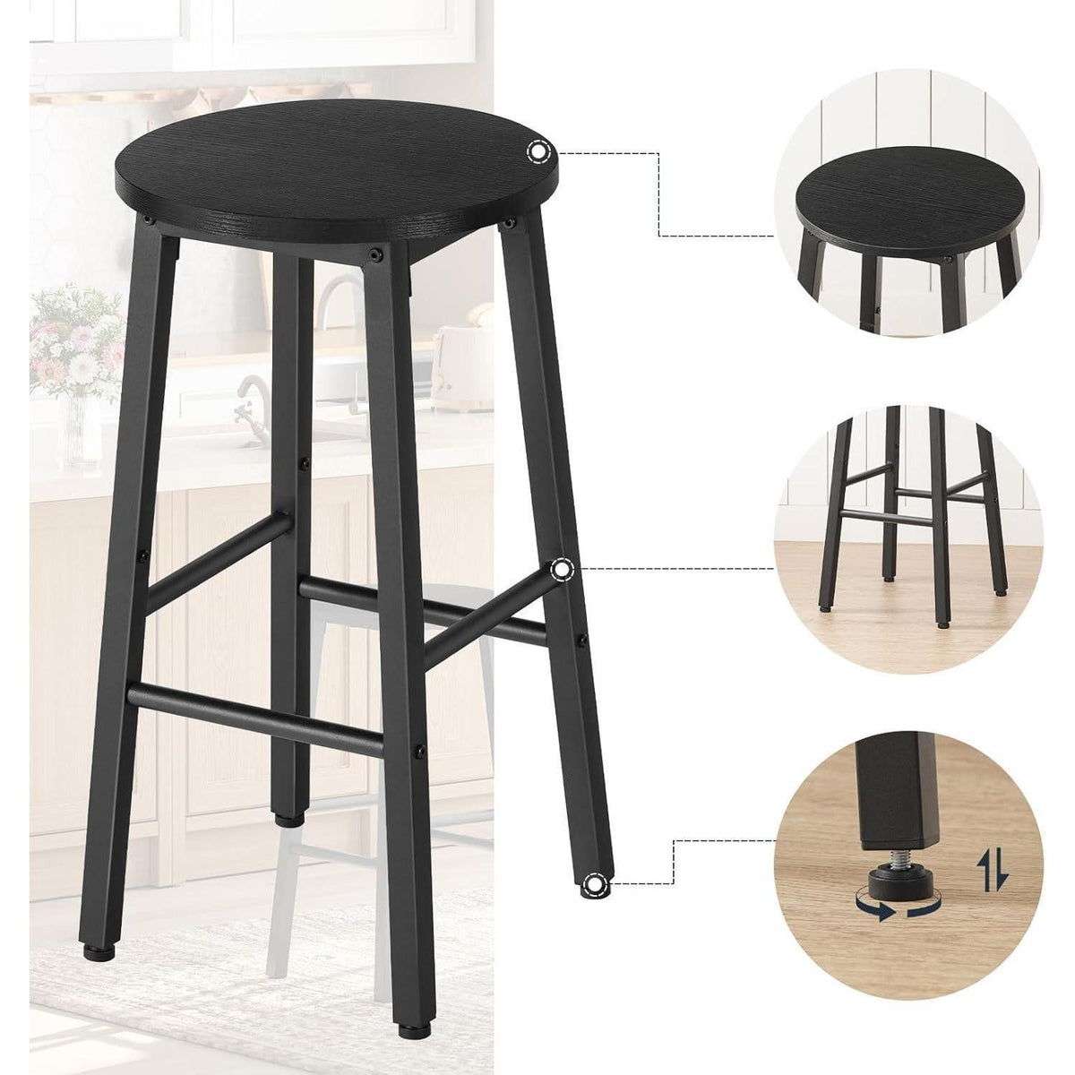 HOOBRO Barhocker 2er Set mit Fußstütze – Schwarz