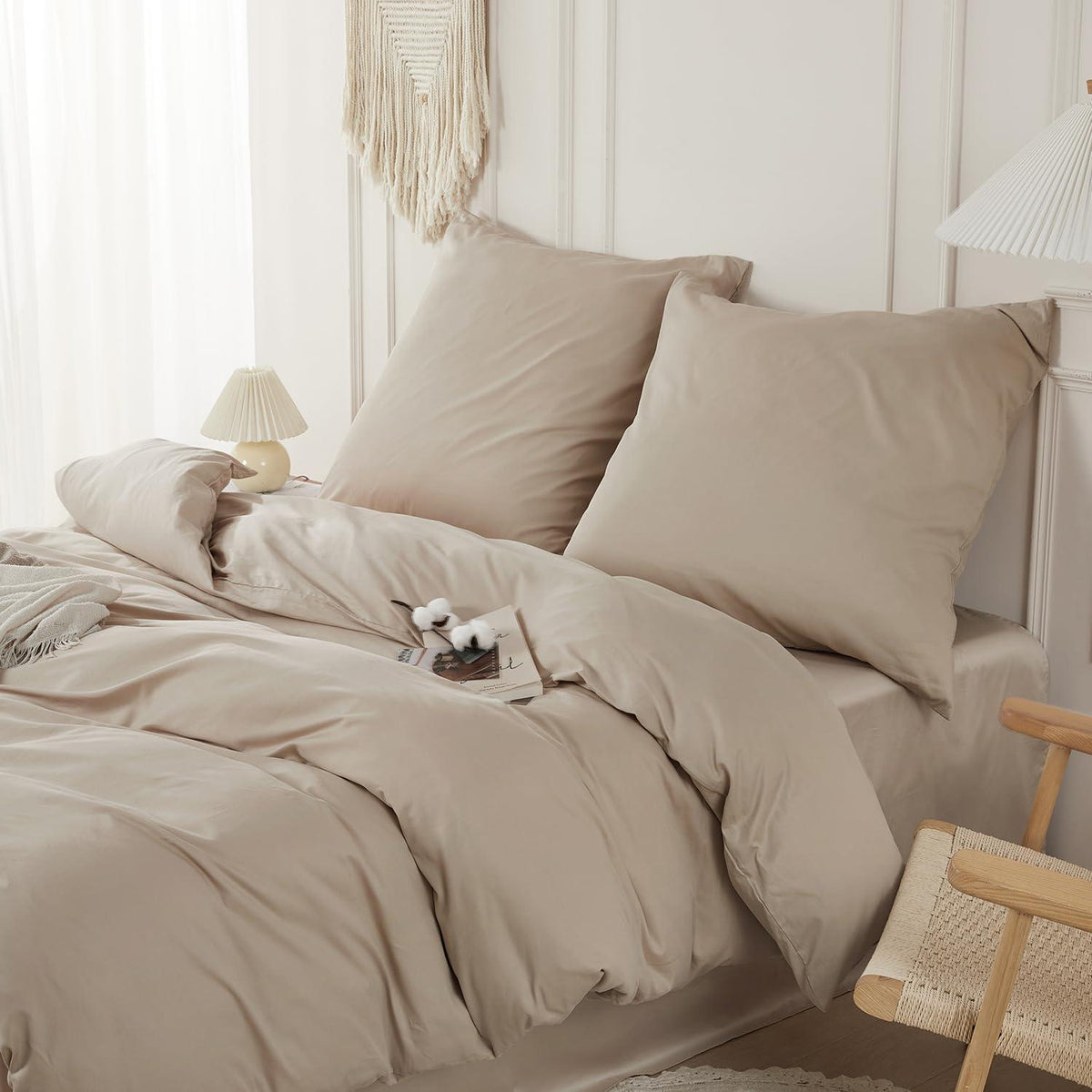 Baumwoll Bettwäsche Set 200x200 Beige | 3-teilig