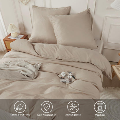 Baumwoll Bettwäsche Set 200x200 Beige | 3-teilig