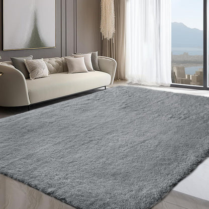 Grauer Hochflor Teppich 240x340 – Flauschiger Wohnzimmerteppich Waschbar