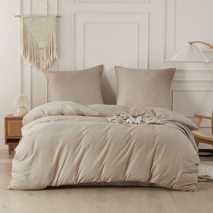 Baumwoll Bettwäsche Set 200x220 Beige, 3-teilig mit Kissenbezügen
