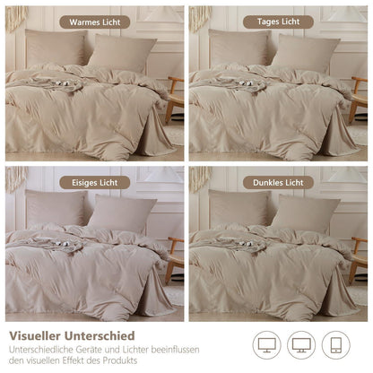 Baumwoll Bettwäsche Set 200x220 Beige, 3-teilig mit Kissenbezügen