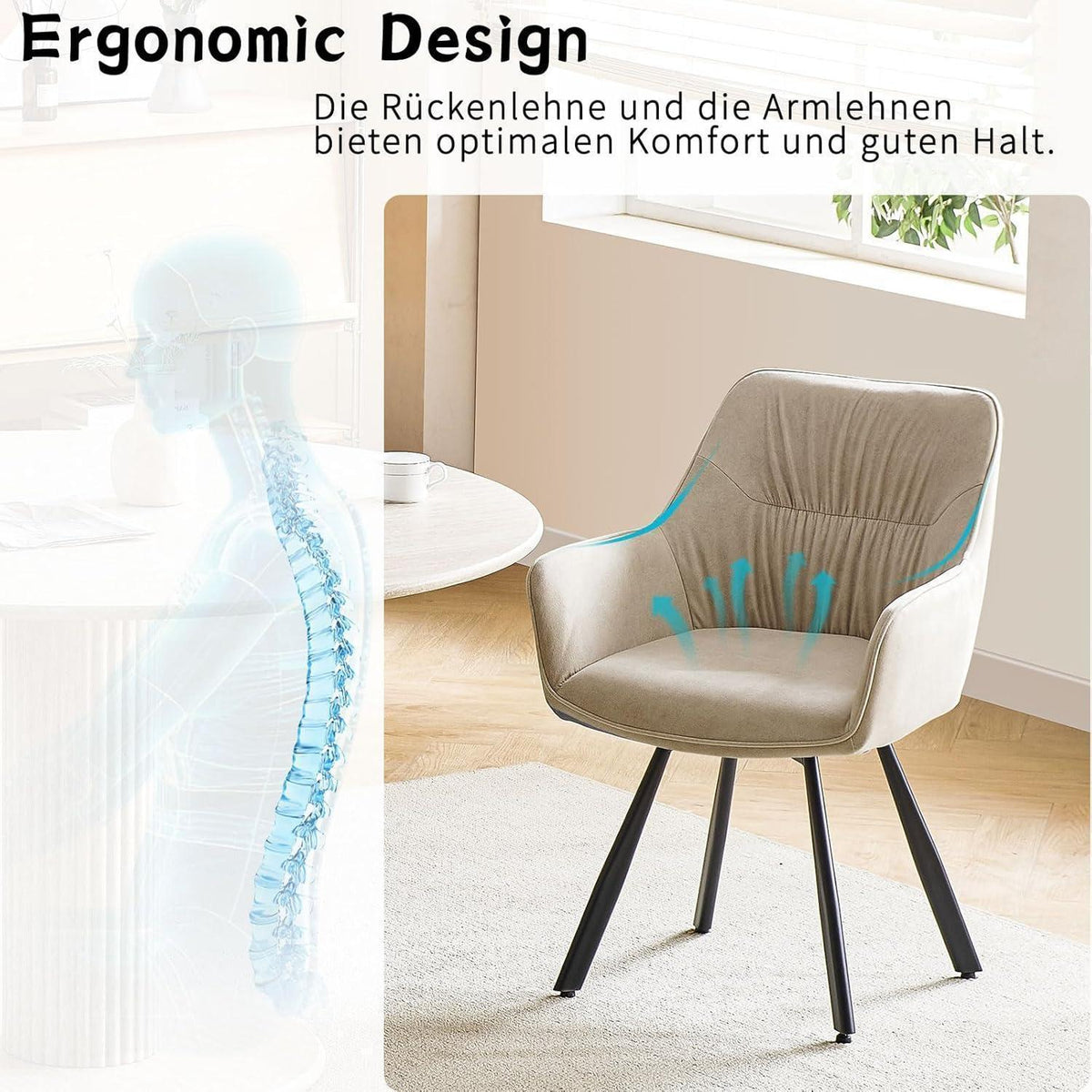 Drehbare Esszimmerstühle 2er Set mit Armlehne & Komfort