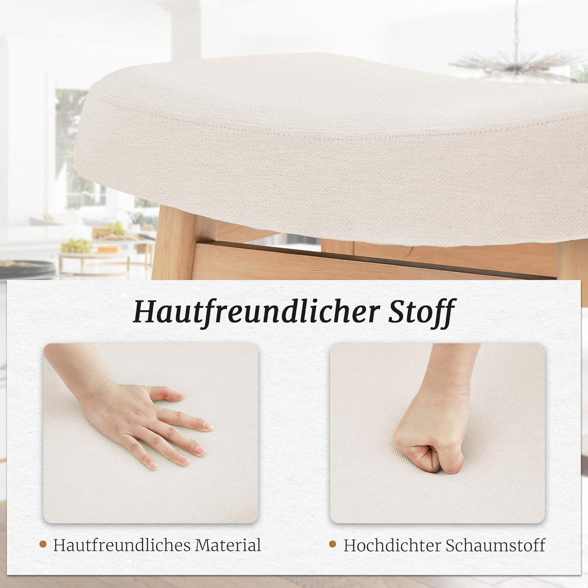 Barhocker Set Beige - 2er Pack, 61cm, Stoff Sitzfläche