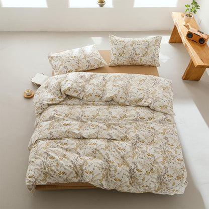 Bettwäsche-Set 220x240 cm Baumwolle Beige Ahornblatt Blumenmuster