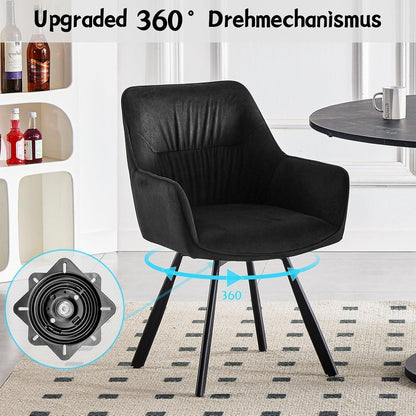 Drehbare Esszimmerstühle 4er Set mit Armlehnen & Kurzflor