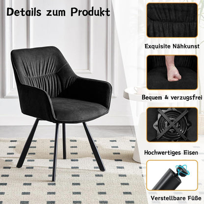 Drehbare Esszimmerstühle 4er Set mit Armlehnen & Kurzflor