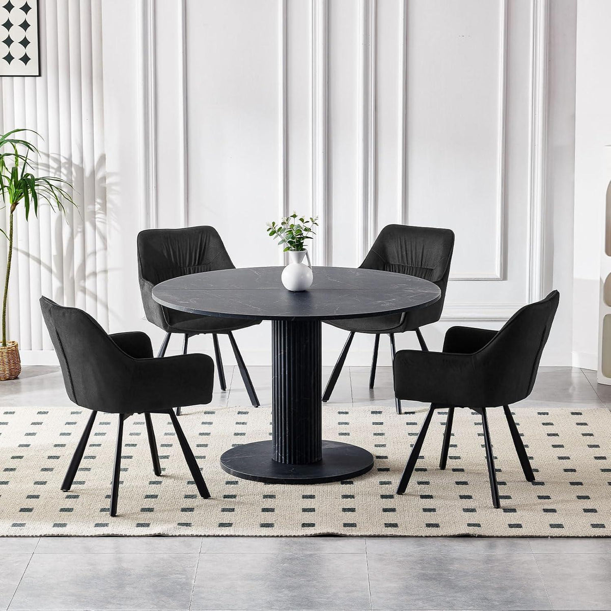 Drehbare Esszimmerstühle 4er Set mit Armlehnen & Kurzflor