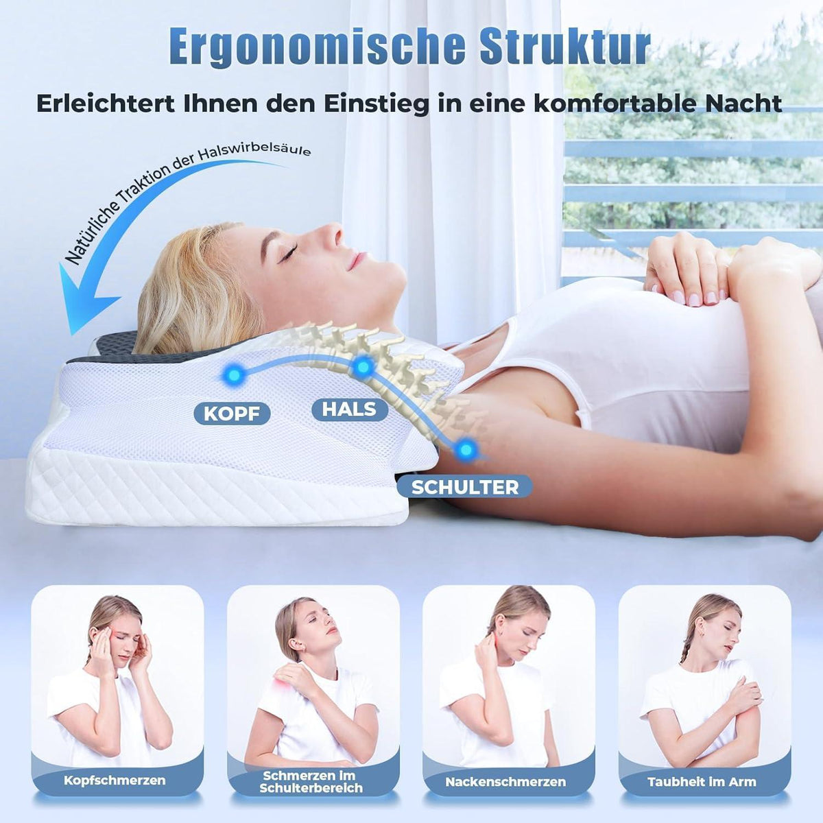 Ergonomisches Nackenkissen Memory Foam Seitenschläfer