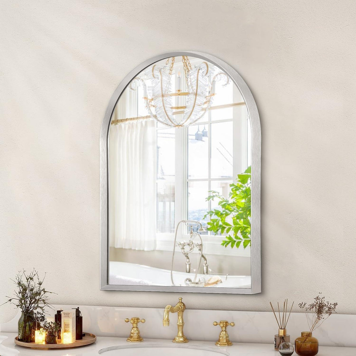 Bogen Wandspiegel mit Aluminiumrahmen – 65x45cm Silber