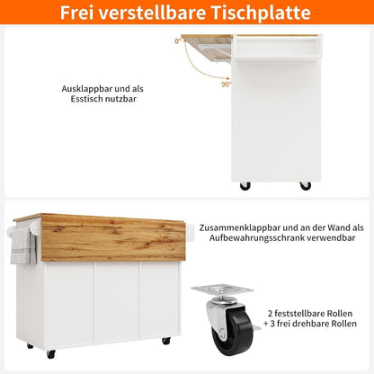Klappbarer Küchenwagen mit Weinschrank & Schublade, Weiß
