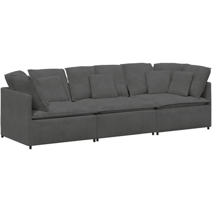 3-Sitzer Sofa Dunkelgrau mit Kissen & Moduldesign
