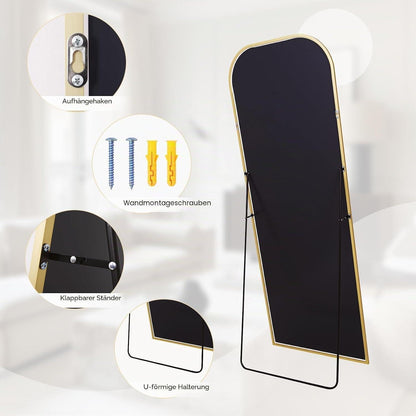 Gewölbter Standspiegel 180x76cm Gold – Ganzkörper Spiegel mit Rahmen