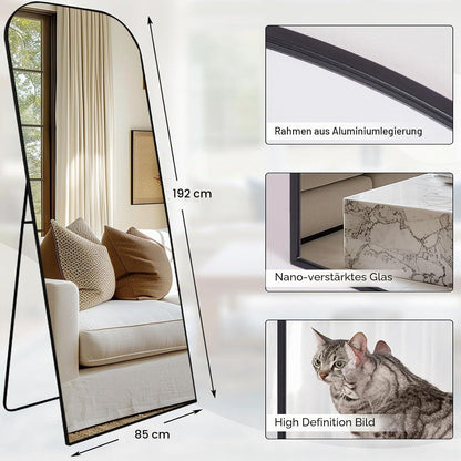 Gewölbter Standspiegel 192x85cm mit Schwarzrahmen – Ganzkörper Spiegel