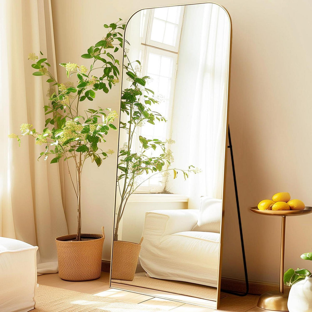Gewölbter Standspiegel Gold – 179x65cm, Ganzkörper & Modern