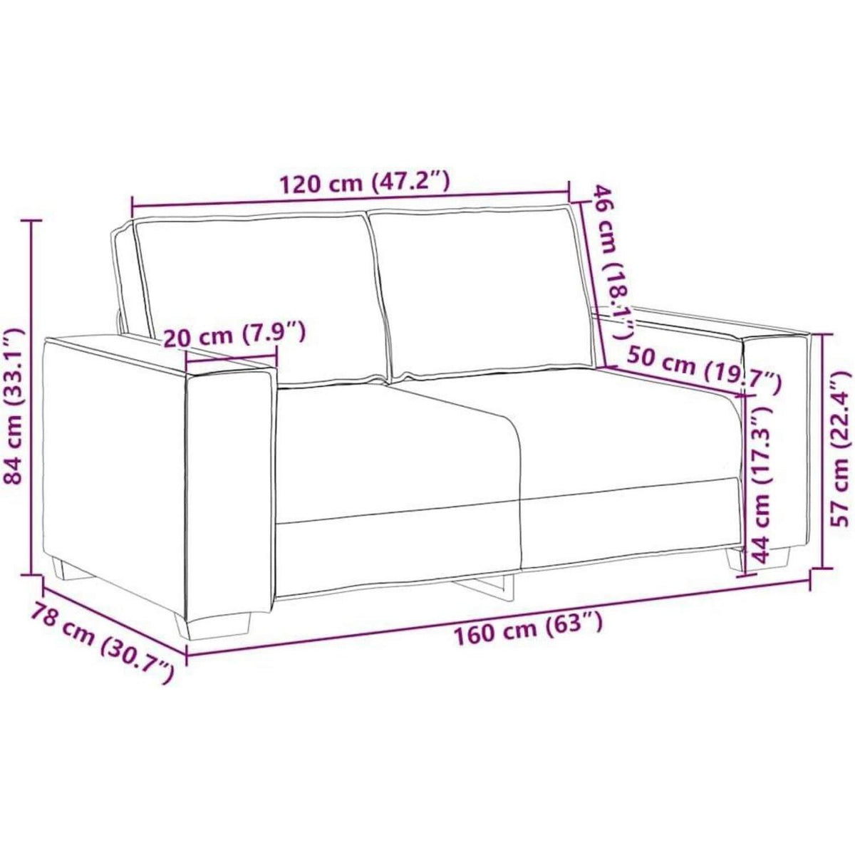 IKAYAA 2-Sitzer Sofa Stoff, 120cm – Modernes Mini Sofa in Hellgrau