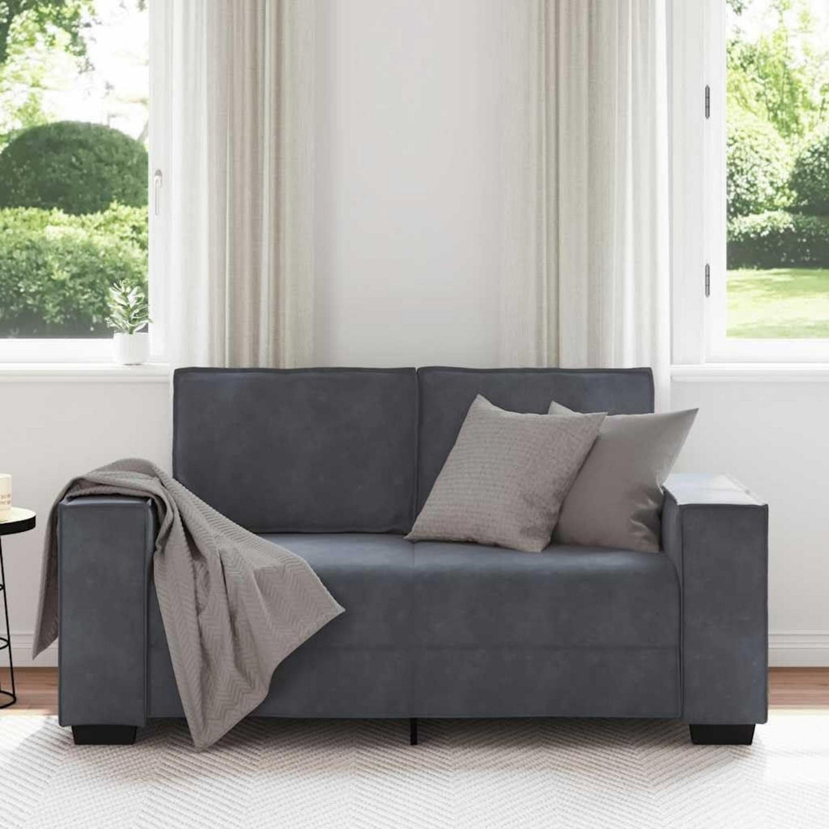 Modernes 2-Sitzer Sofa Dunkelgrau – 120 cm Mini Couch