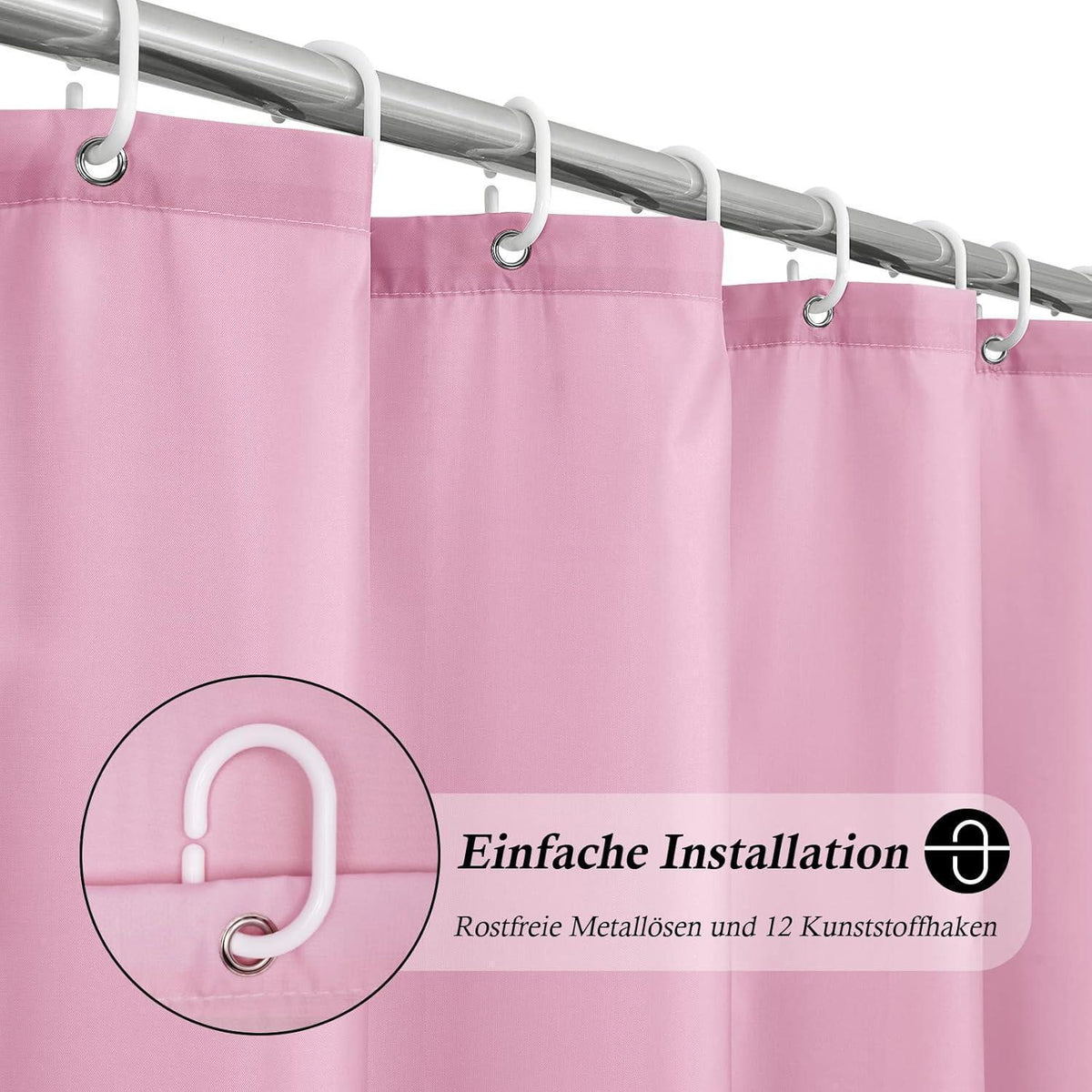 Rosa Duschvorhang 180x220 cm – Textil, Waschbar & Wasserdicht