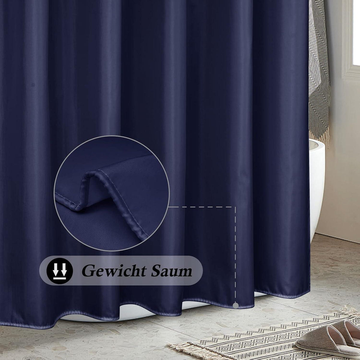 Duschvorhang Dunkelblau 180x220 cm Wasserdicht Textil