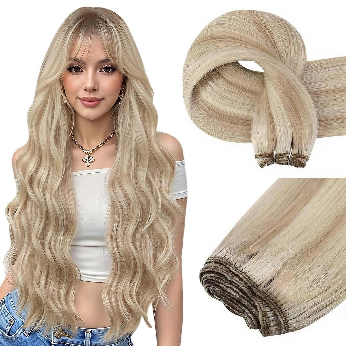 Echthaar Tressen Blond – Einnähhaare Aschblond & Gelbblond