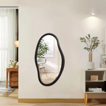 Asymmetrischer Wandspiegel Holz Schwarz 75x45 cm – Dekorativer Schminkspiegel