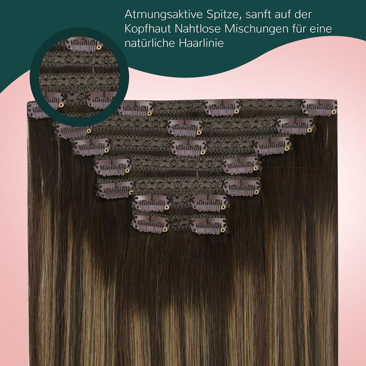Echthaar Clip-In Extensions Ombre Braun Dunkelbraun Balayage