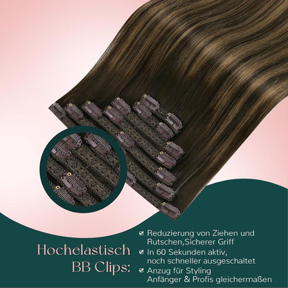 Echthaar Clip-In Extensions Ombre Braun Dunkelbraun Balayage