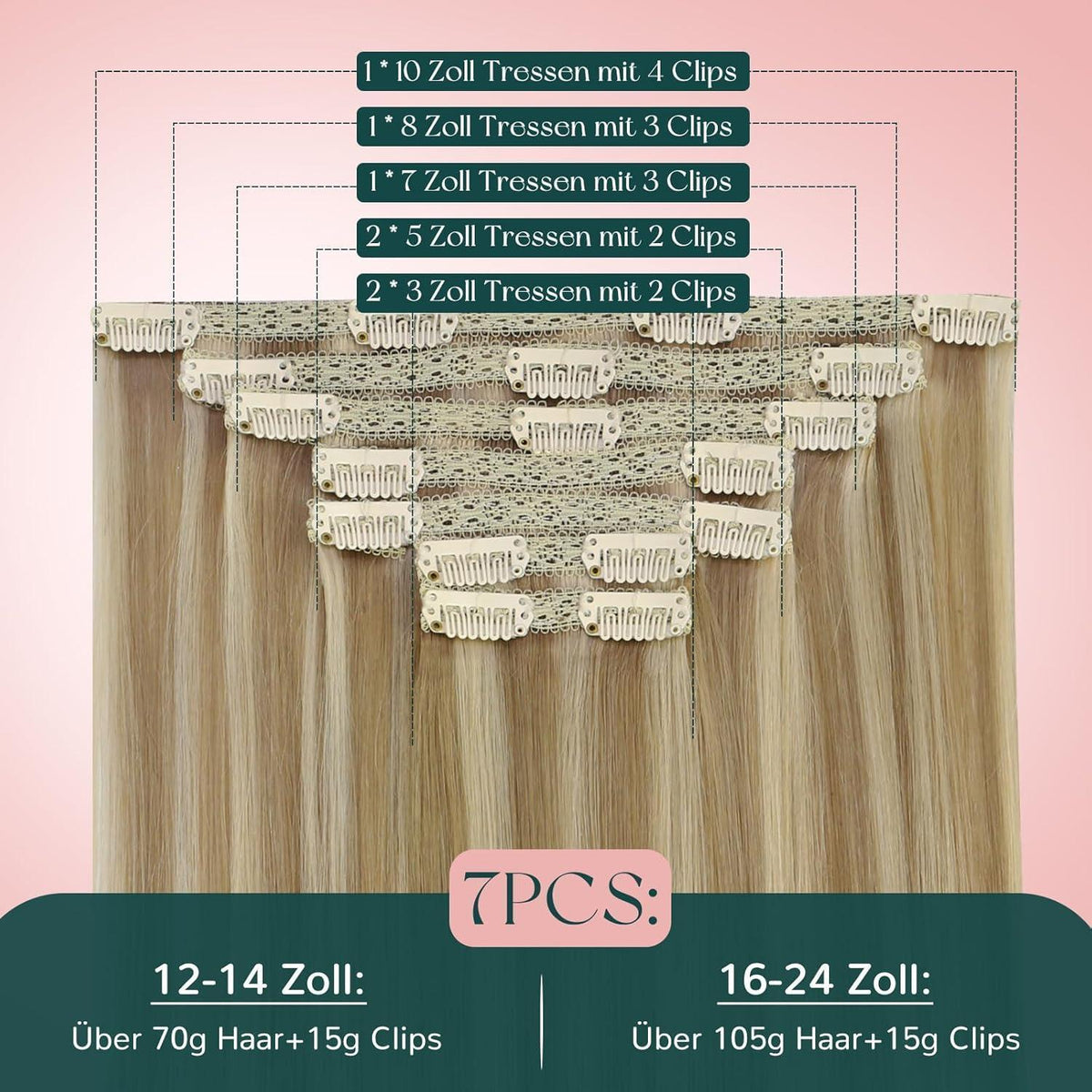 Blond Haarverlängerung Echthaar Clip-In 40cm #P16/22