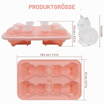 Silikon Eiswürfelform Katze – 3D Eiswürfelbehälter mit Deckel