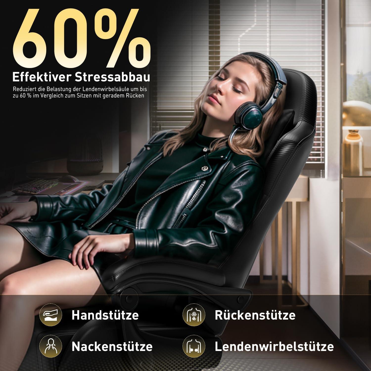 Gaming Stuhl Erwachsene Teen 150kg Racing Bürostuhl Schwarz