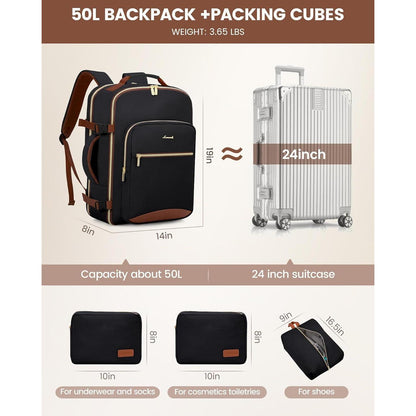 Handgepäck Rucksack 40L Flugzeug Kofferrucksack Damen Dunkelblau+Schwarz