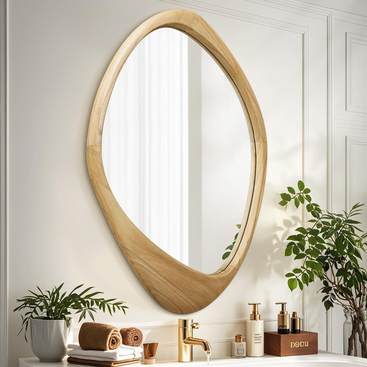 Großer Wandspiegel mit Holzrahmen – 70x50cm, Asymmetrisch