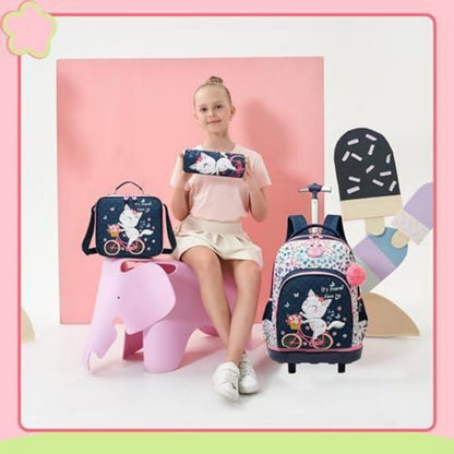Kinder Trolley Rucksack mit Rollen – Schulranzen Set für Mädchen