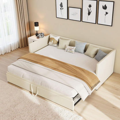 Ausziehbares Schlafsofa 90/180 x 200 cm – Beiges Bettgestell
