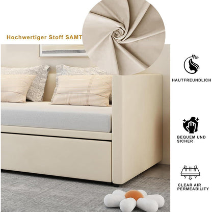 Ausziehbares Schlafsofa 90/180 x 200 cm – Beiges Bettgestell