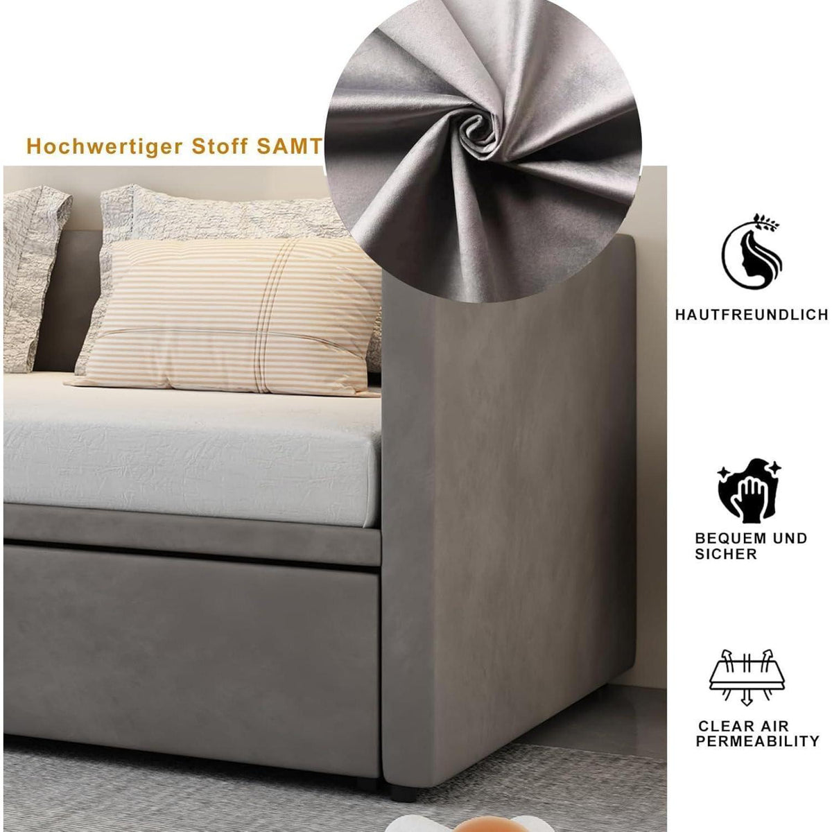 Convertible Schlafsofa 180x200 cm mit Lattenrost & Bettrahmen