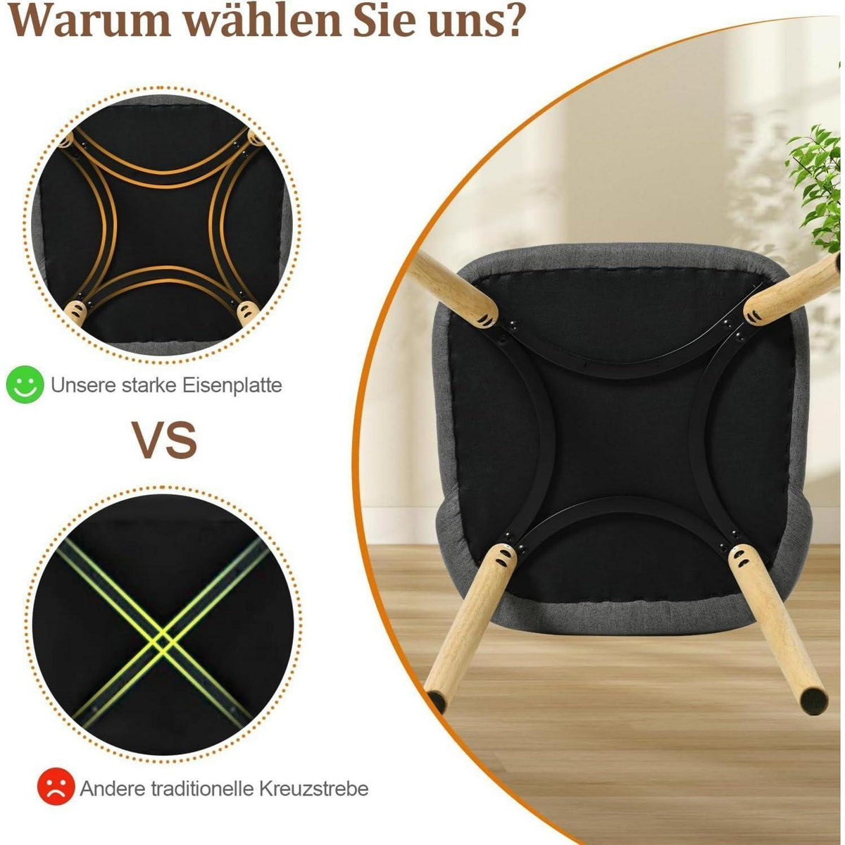 Esszimmerstühle 6er Set Dunkelgrau mit Holzbeinen & Polster