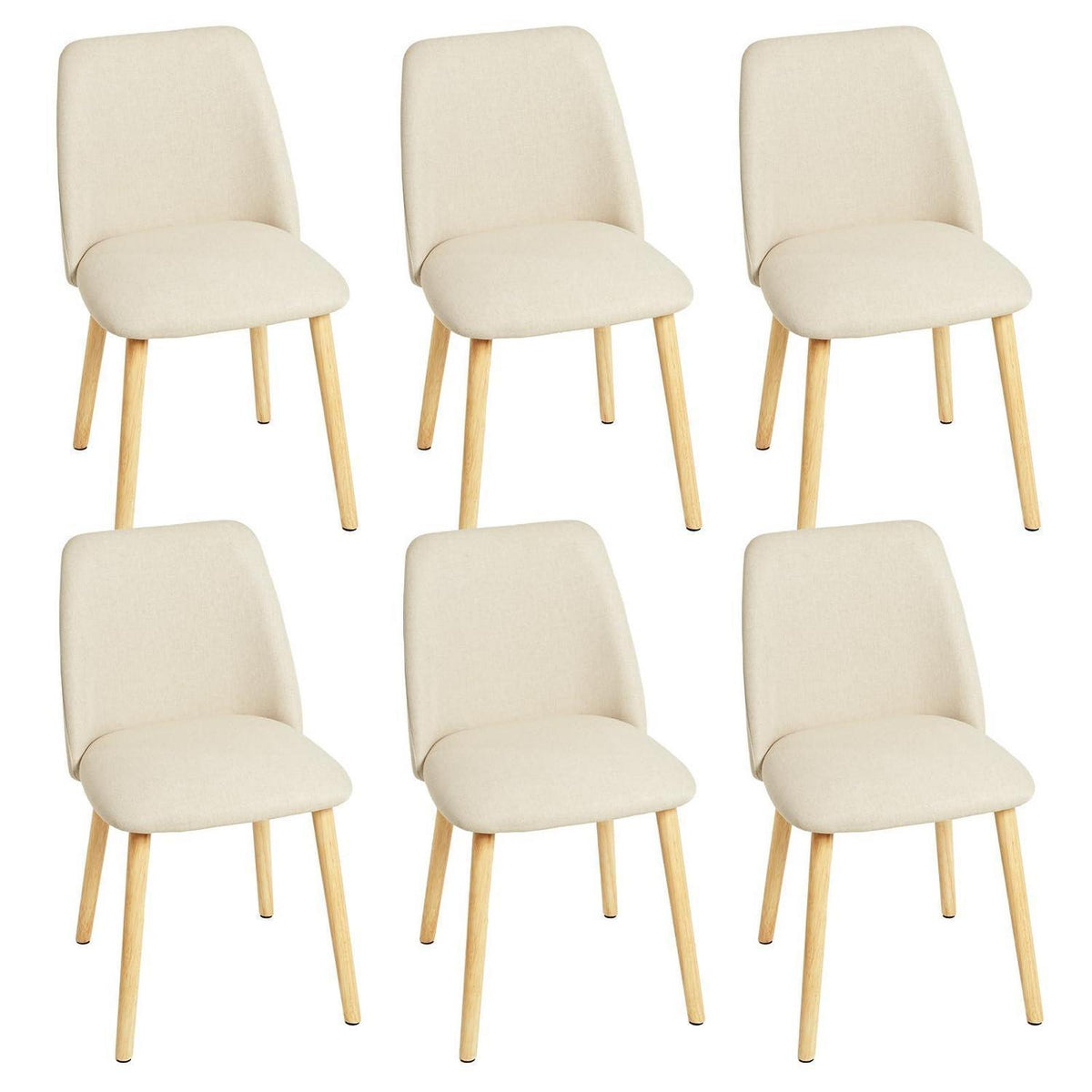Esszimmerstühle 6er Set, Polsterstuhl Creme mit Holzbeinen