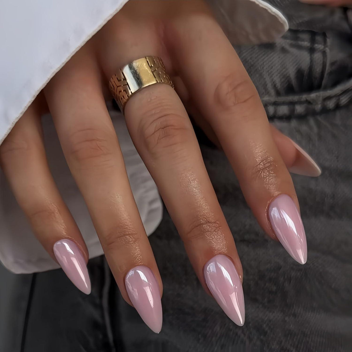 Glitzernde Altrosa Press On Nails – Mandelform, 24 Stück