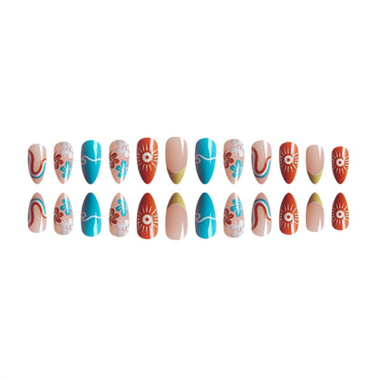24er Set French Tips Sommer Press on Nails Orange Mandeln Acrylnägel